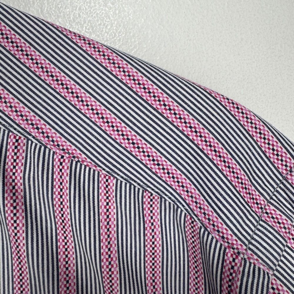 Robert Graham Flip Cuff Button Shirt Men Medium Gray Pink Striped Cotton Floral - Picture 4 of 11